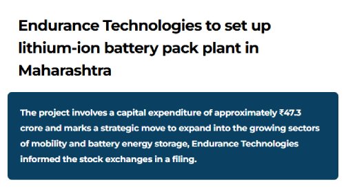 Endurance Technologies to set up lithium-ion battery pack plant in Maharashtra